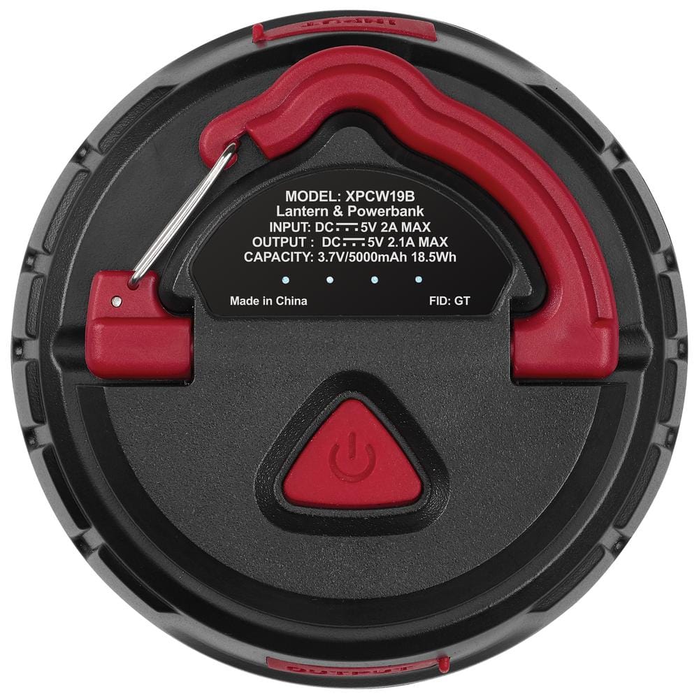 Black Waterproof LED Lantern with Built-In USB Port and Powerbank