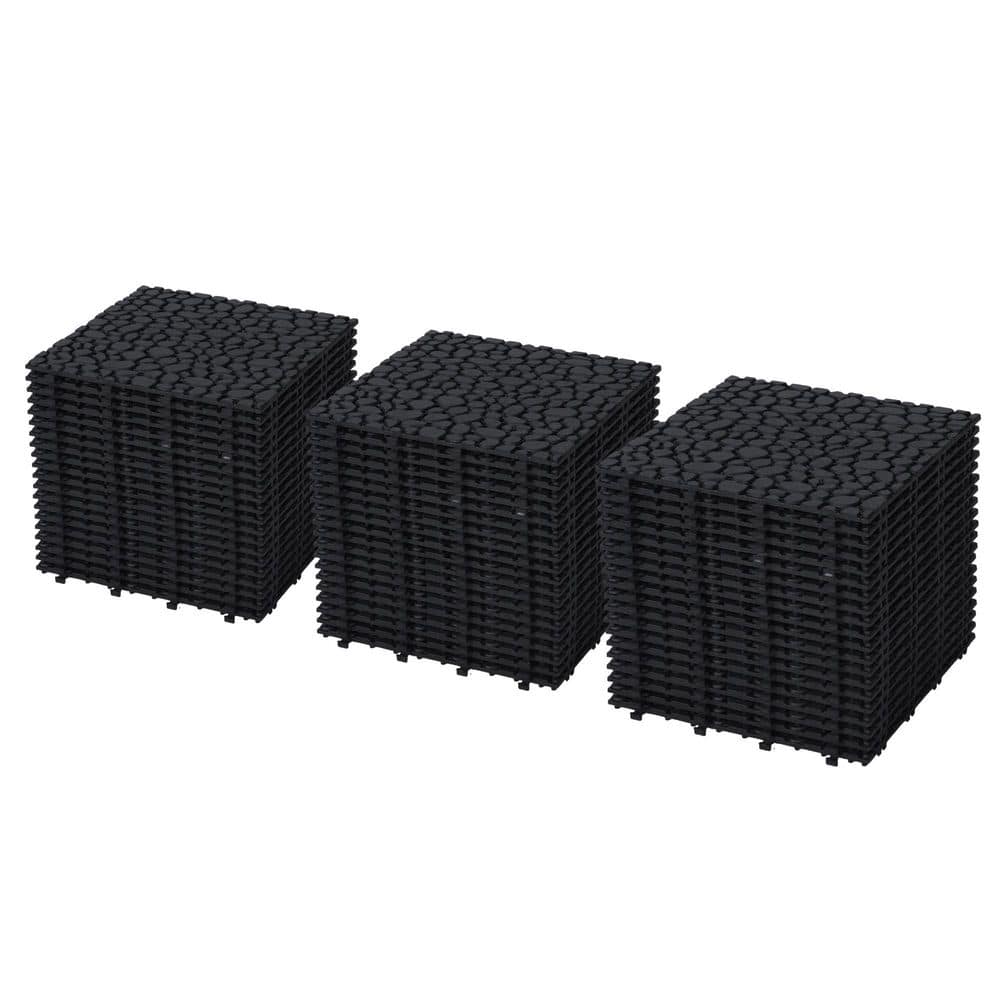 12 in. x 12 in. Plastic Waterproof All-Weather Pebble Pattern Interlocking Deck and Bathroom Tile, 60 Pieces, Black price history on PriceWatchPro