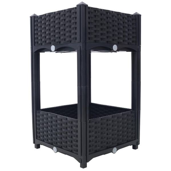 Black 15 in. x 15 in. x 27 in. Plastic Planter Raised Beds Elevated Garden Box with Drainage Plug for Vegetable, Herb