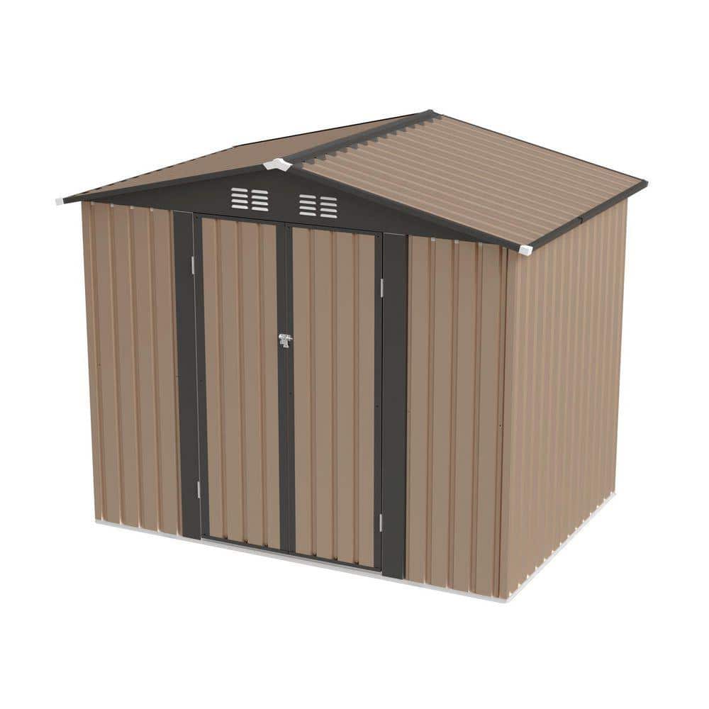 8 ft. W x 6 ft. D Brown Metal Outdoor Storage Shed with Lockable