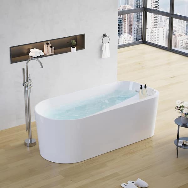 Celis 67 in. x 31.5 in. Freestanding Soaking Bathtub with Chrome Drain in Glossy White, 100% Pure Virgin Acrylic
