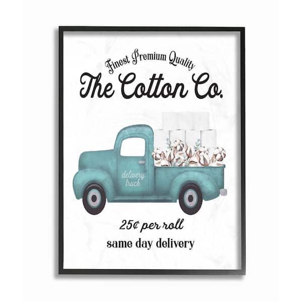 "Toilet Paper Cotton Co Delivery Truck Bathroom Word Design "Lettered and Lined Framed Abstract Wall Art 20 in. x 16 in.