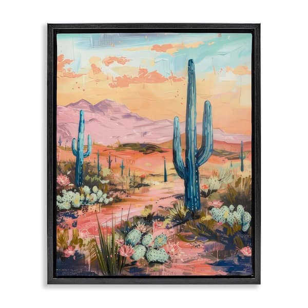 Stupell Industries Soft Canyon Sunset Cacti by LSR Design Studio Black Floater Frame Nature Graphic Art Print 31 in. x 25 in.