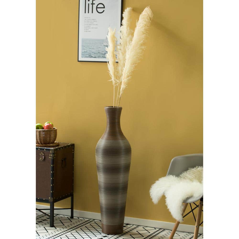Uniquewise 26 in. White Striped and Brown Metal Floor Vase Centerpiece Home  Decor for Dried Flower Artificial Floral Arrangements QI004522 - The Home  Depot