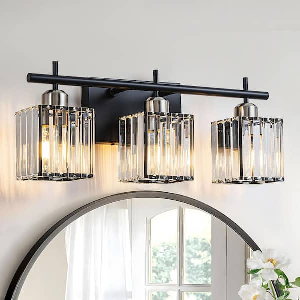 GoYeel 20.28 in. 3 Lights Black and Nickel Modern/Contemporary Clear Crystal Shade Bathroom Vanity Light