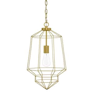 Winfield 1-Light Gold Caged Pendant Light Fixture with Geometric Metal Shade