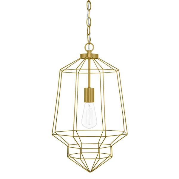 Winfield 1-Light Gold Caged Pendant Light Fixture with Geometric Metal Shade