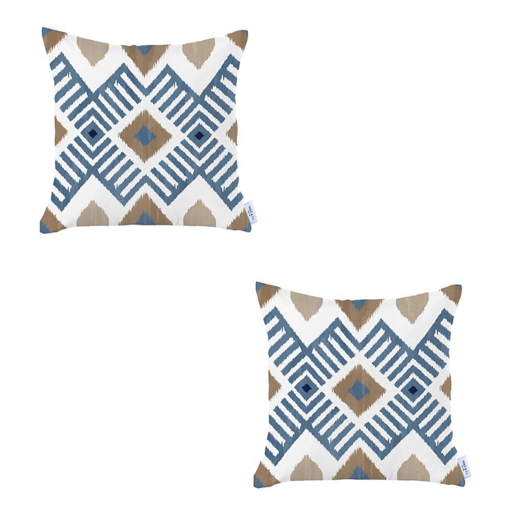 Blue Polyester Ikat Euro Pillow Covers Set of 2