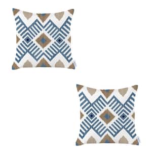 Ikat (Set of 2) Blue Square 18 in. x 18 in. Boho Throw Pillow Covers