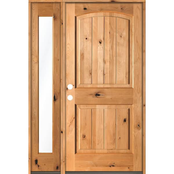 Krosswood Doors 44 in. x 80 in. Rustic Knotty Alder Sidelite 2-Panel Right-Hand/Inswing Clear Glass Clear Stain Wood Prehung Front Door