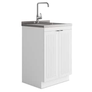 Murphy Transitional 24 in. wall mount Laundry sink with Cabinet Faucet and Stainless Steel Sink in White