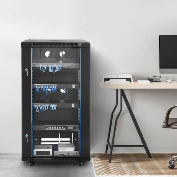 22U Network Cabinet Wall Mount, 23.6 in Depth, 300 lbs. Max Load Server Cabinet Rack Enclosure, Server Rack, A/V Devices