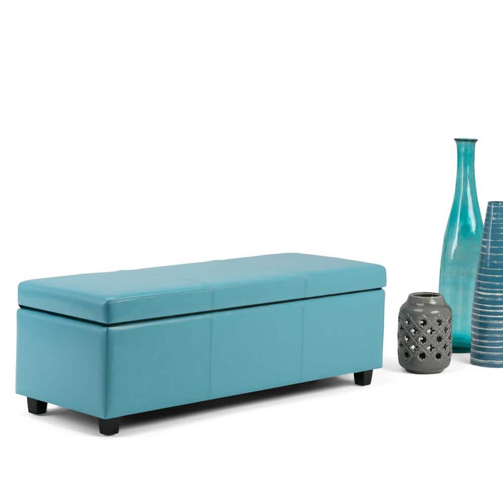 Avalon Round Blue Faux-Leather Storage Footstool