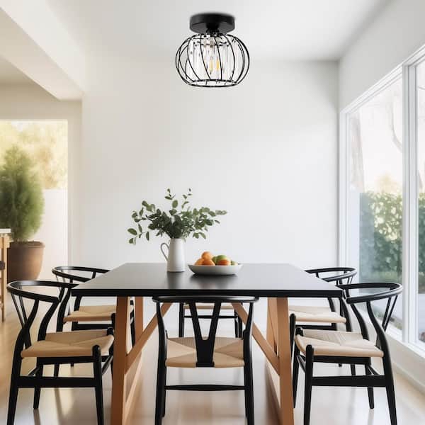 10 in. 1-Light Black Modern Semi Flush Mount Ceiling Light for Foyer, Closet, Entryway, Kitchen