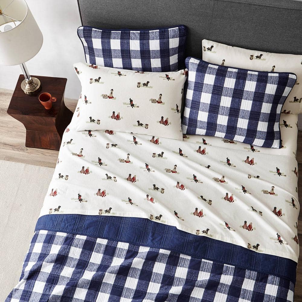Full White Cotton Flannel Sheet Set with Retriever Print