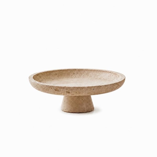 10 in. Oval Pedestal Natural Travertine Stone Decorative Bowl Catchall Tray for Entryway Coffee Table
