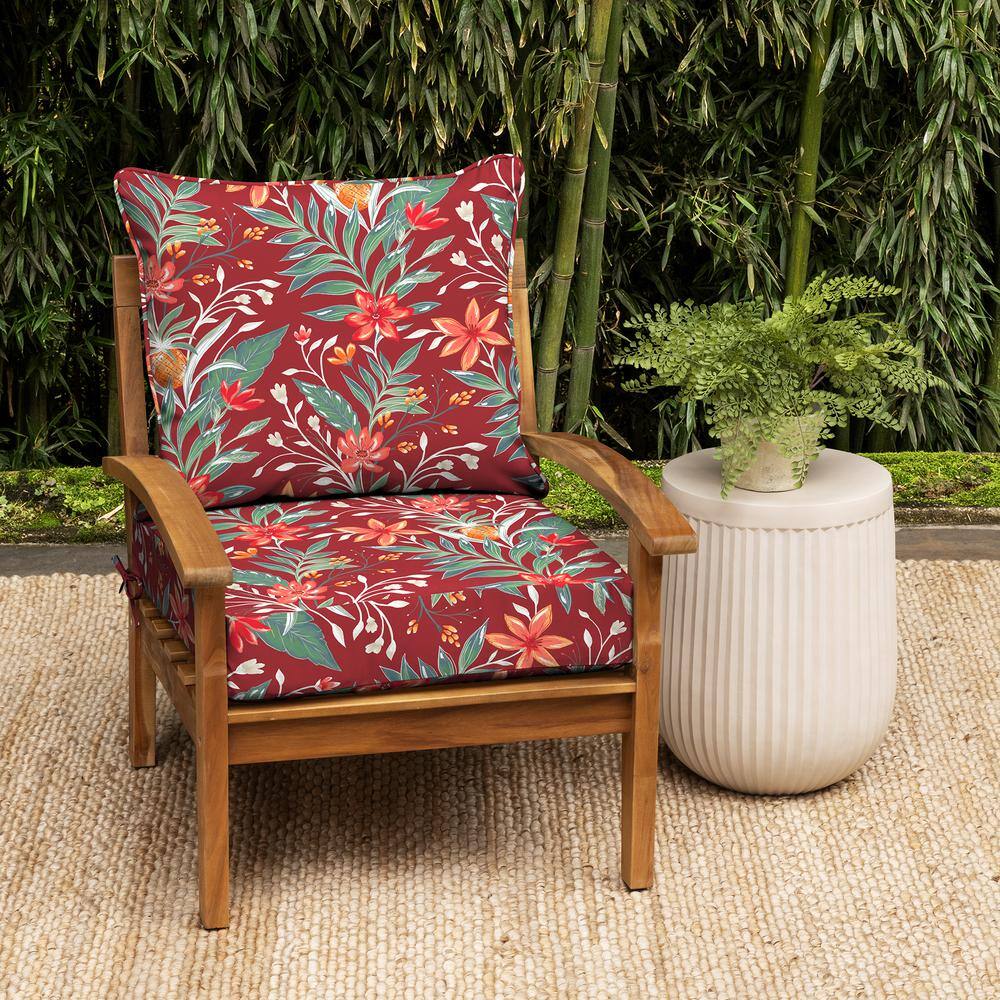 Luau Red Tropical Floral Outdoor Deep Seat Cushion Set