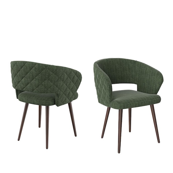Ottomanson Palermos Collection Dining Chair Set Of 2 Easy Assembled Mid Century Modern Kitchen Vanity Accent Chair Green