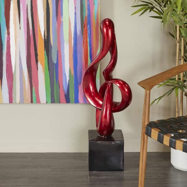 Litton Lane Red Polystone Swirl Abstract Sculpture with Black Base ...