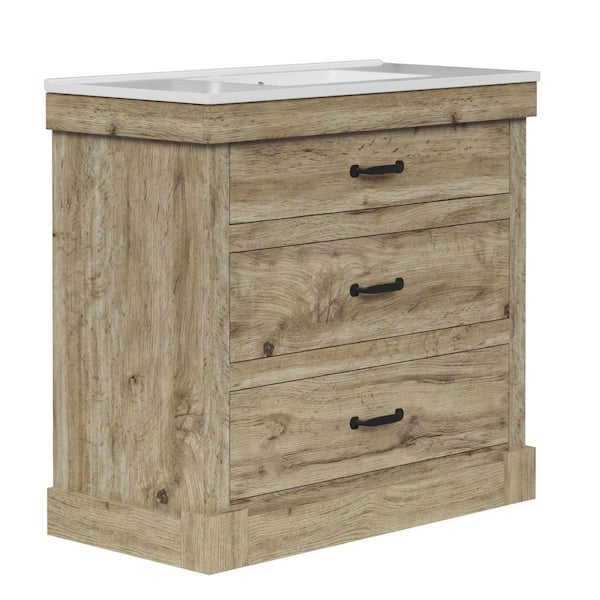 Donovan 36.02 in. W Single Sink Freestanding Light Oak Bath Vanity with White Ceramic Integrated Square Top