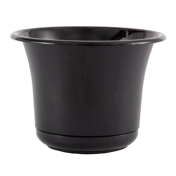 Bloem Expressions 10 in. x 9.25 in. Black Plastic Planter and Matching Saucer