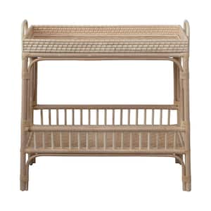 33 in. Natural Rectangle Rattan Wicker and Bamboo Console Table with Shelf
