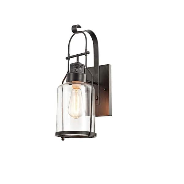 Jojospring Ruby Antique Black Finish Rustic Wall Sconce Lantern 6.9 in. W x 8.9 in. D x 17.9 in. H