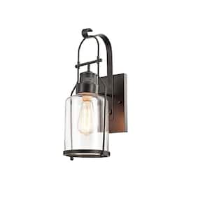 Ruby Antique Black Finish Rustic Wall Sconce Lantern 6.9 in. W x 8.9 in. D x 17.9 in. H