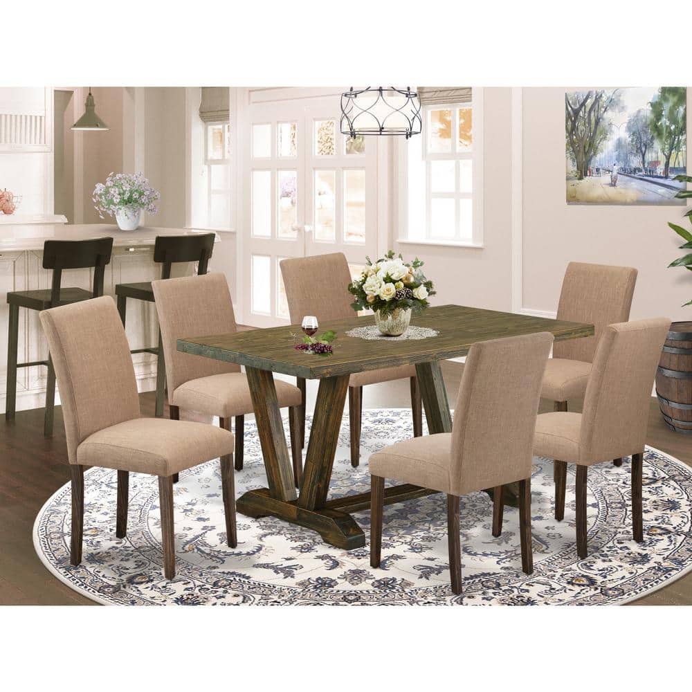 7-Piece Multi-Color Solid Wood Top-Rectangular Upholstered Dining Room Set with High Back-Seats 4 price history on PriceWatchPro