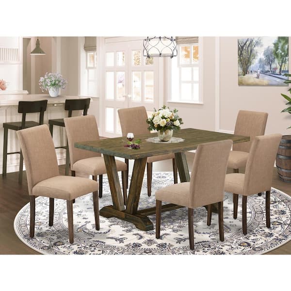 7-Piece Multi-Color Solid Wood Top-Rectangular Upholstered Dining Room Set with High Back-Seats 4