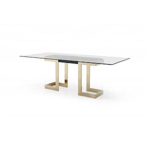 Danielle White Glass 87 in. Double Pedestal Dining Table (Seats 6)