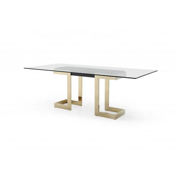 HomeRoots Danielle White Glass 87 in. Double Pedestal Dining Table (Seats 6)