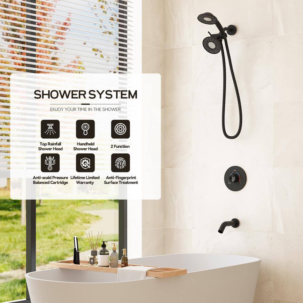 Matte Black Dual Head Rain and Mist Shower Faucet Set