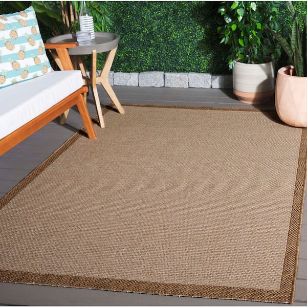 Sisal All-Weather Natural/Brown 9 ft. x 12 ft. Solid Border Indoor/Outdoor Area Rug