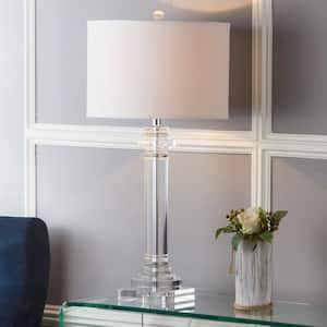 Nina 30 in. Clear Crystal Column Table Lamp with White Shade