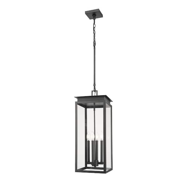 Unbranded Nova 27.5 in. Weather Resistant Black4 Light Outdoor Chain Mount Pendant Light with Clear Glass Shade and No Bulbs