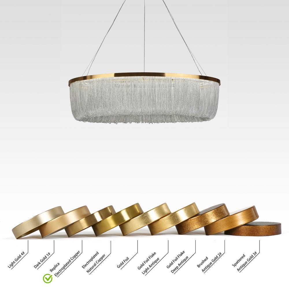 Brass Oval LED Chandelier with Metal Tassel Accents