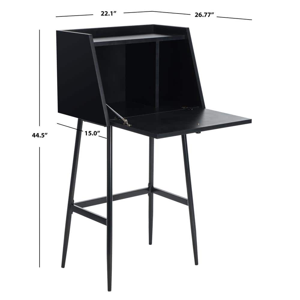 Black Wood Writing Desk with Drawer and Shelf
