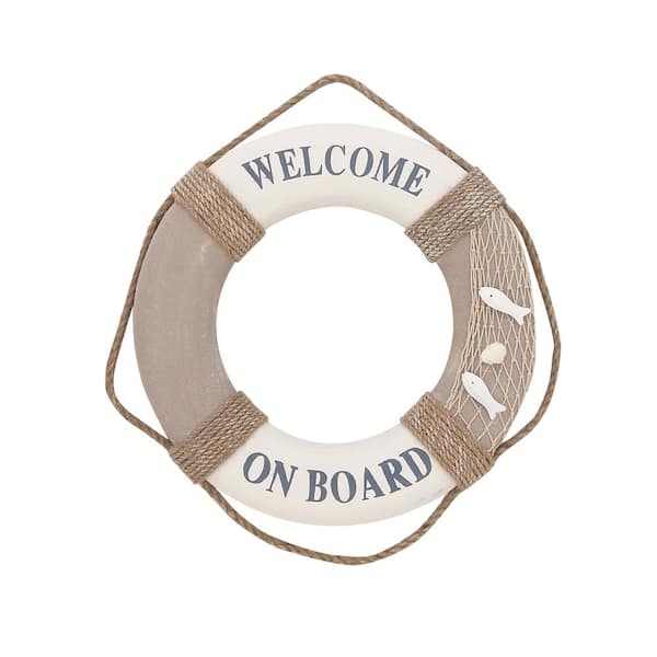 Litton Lane Resin White Rope Life Ring Sign Wall Decor