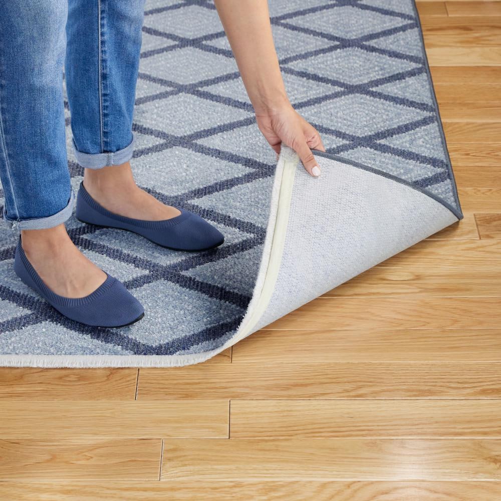 Blue Diamond Pattern 8' x 10' Washable Polyester Area Rug