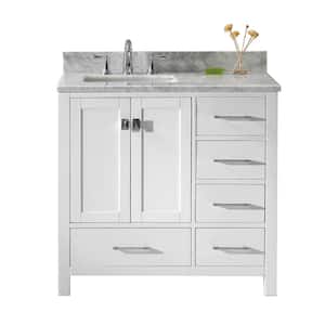 Caroline Avenue 36 in. W Bath Vanity in White with Marble Vanity Top in White with Square Basin