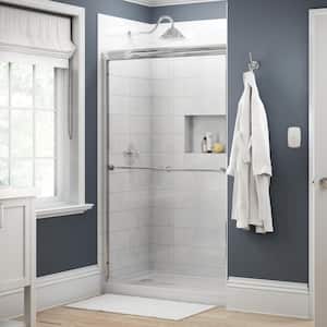 Traditional 47-3/8 in. W x 70 in. H Semi-Frameless Sliding Shower Door in Chrome with 1/4 in. Tempered Clear Glass