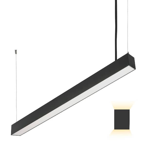 4 ft LED Black Linear Up/Down Light Fixture, 3 CCT 3500K-5000K, 6000 Lumens, Adjustable 1 Light Output, Pendant Light