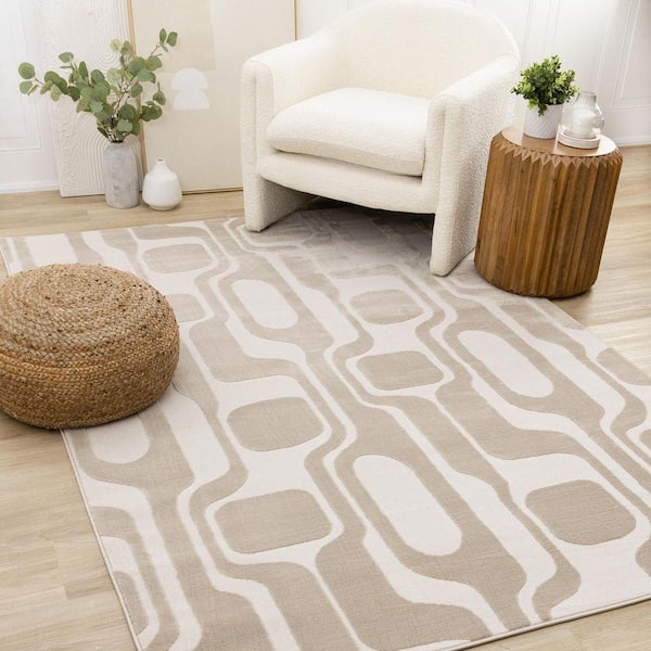 Avenia Collections 5 ft. x 8 ft. Beige Geometric, Tonal/Solid Indoor Area Rug