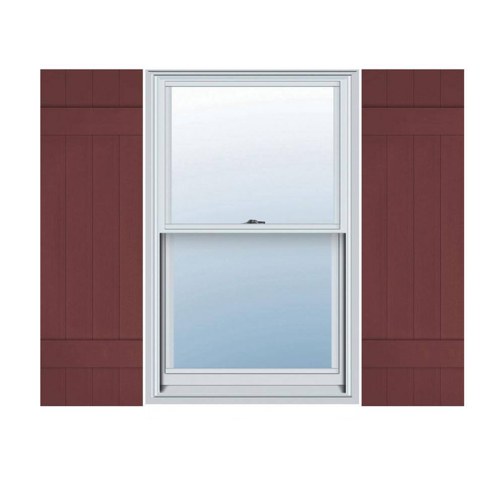 14 in. W x 51 in. H Vinyl Exterior Joined Board and Batten Shutters Pair in Bordeaux