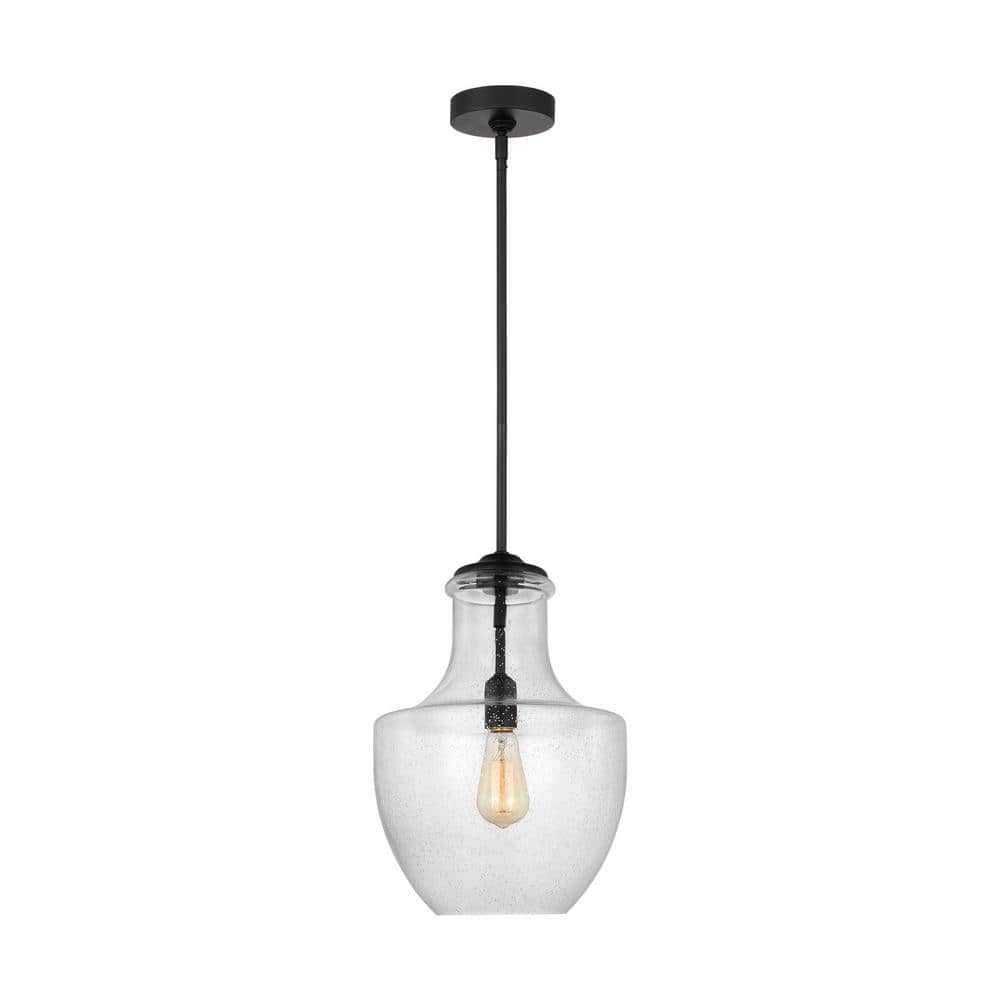 Midnight Black Mini Pendant with Clear Seeded Glass Shade