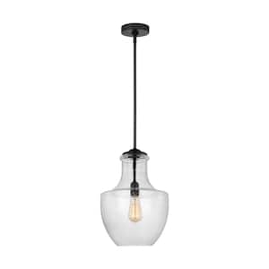 Baylor 1-Light Midnight Black Pendant Light with Clear Seeded Glass Shade