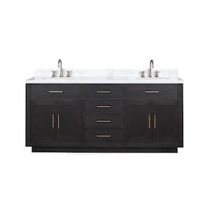 Condor 72 in W x 22 in D Black Oak Double Bath Vanity, Carrara Marble Top, and Faucet Set