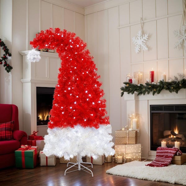 6 ft. Santa Hat Curved Holly Artificial Christmas Tree Arrangement