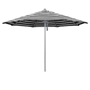 11 ft. Gray Woodgrain Aluminum Commercial Market Patio Umbrella Fiberglass Ribs Pulley Lift in Cabana Classic Sunbrella